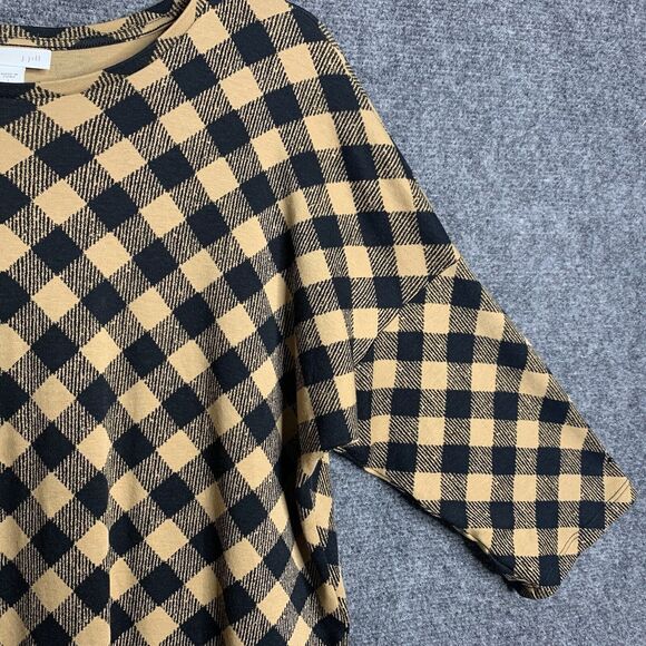 J Jill Check Crop Top Woman Tan  Black Drop Shoulder 3/4 Sleeve Soft Modal Blnd - Picture 4 of 14